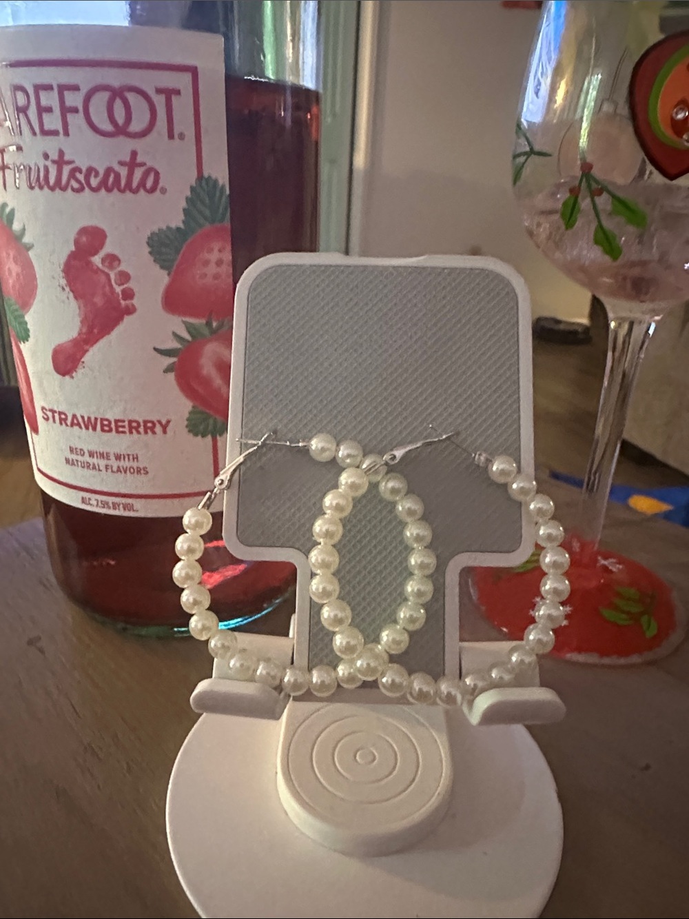 Pearl Bead Hoop Earrings - White Pearlescent Finish